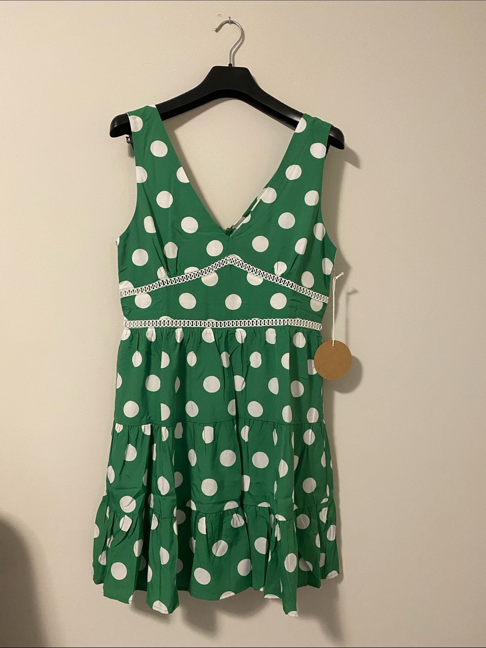 Green Polka Dot Midi Dress with V-Neck